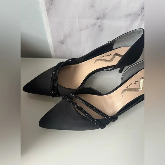 NINA - NEVIN LS BLACK LUSTER HEELS RHINESTONE DETAIL WOMENS SIZE 11 NEW IN BOX - Picture 2 of 8